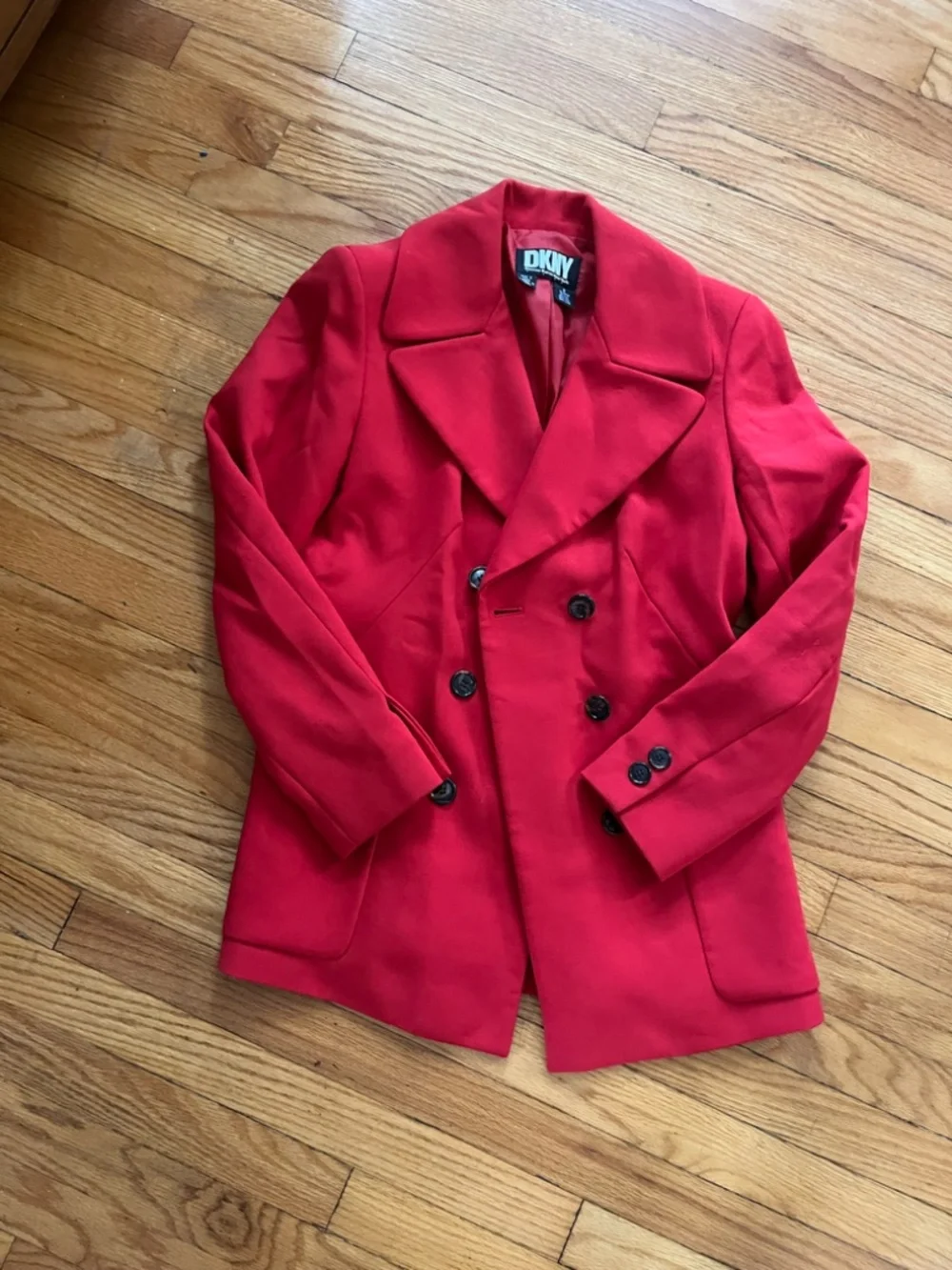 VTG DKNY/ Donna Karan red 100% wool double breasted jacket